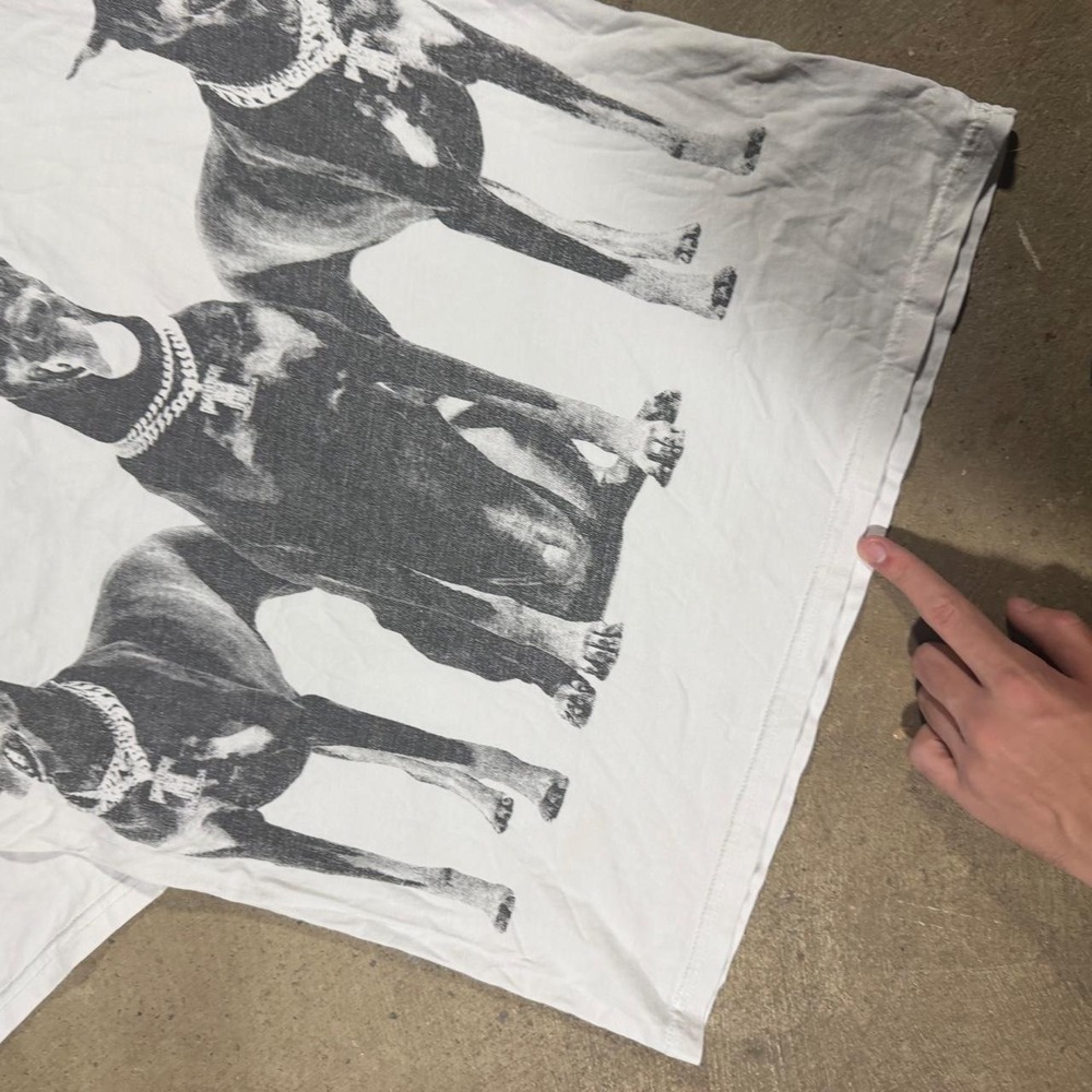 Death Row Records Vintage Y2K Doberman Graphic AOP T Shirt White Mens S Fits M - Picture 2 of 6